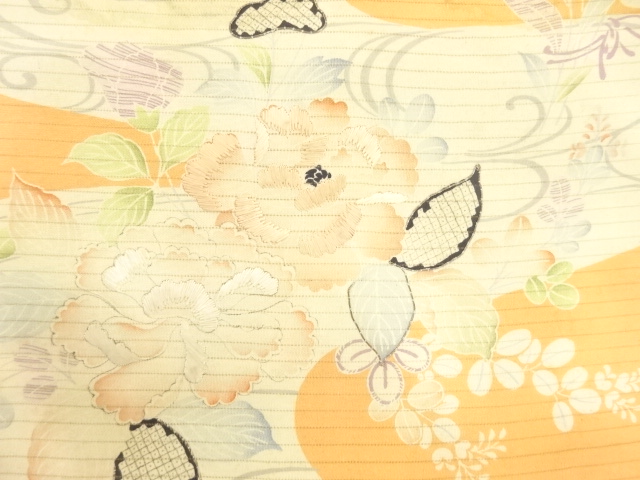 JAPANESE KIMONO / ANTIQUE NAGOYA OBI FOR SUMMER / EMBROIDERY / STREAM & PEONY & AUTUMN PLANTS